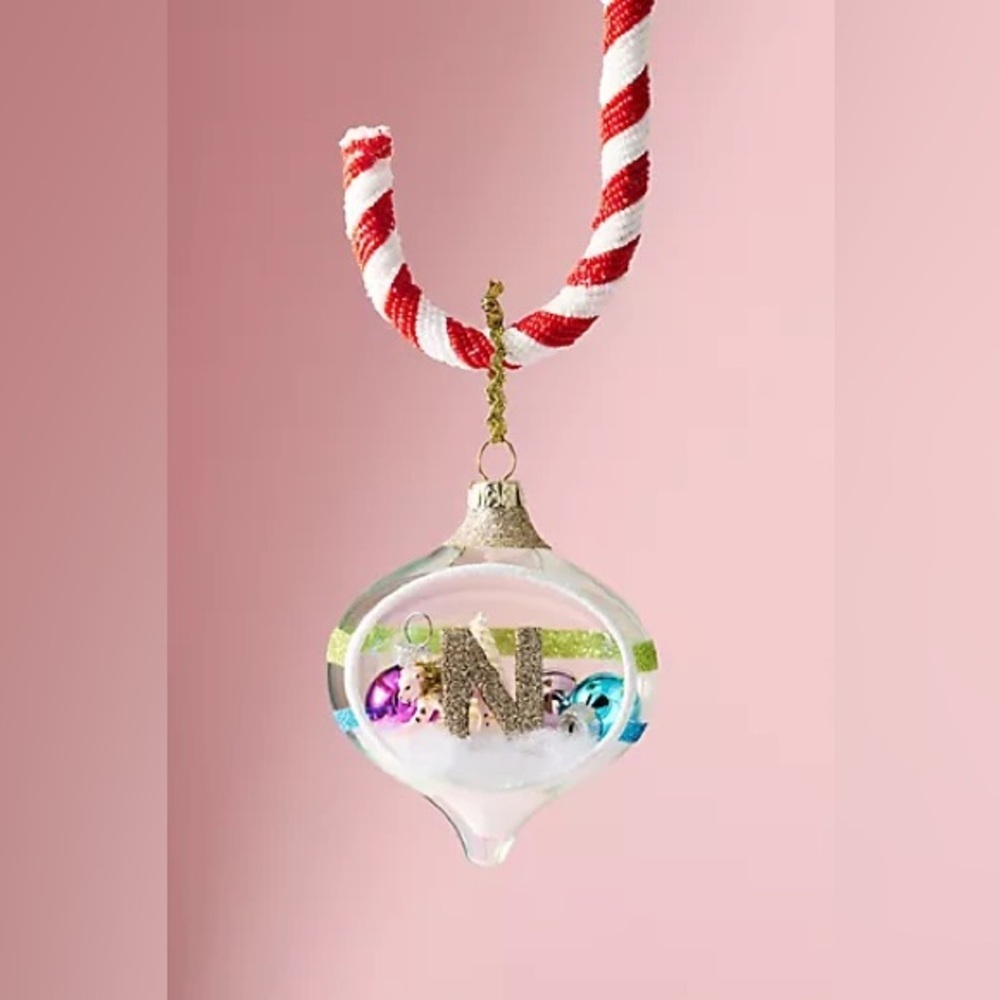 Anthropologie Party Animal Ornament Monogram “N” Festive NWT Glass Cheetah